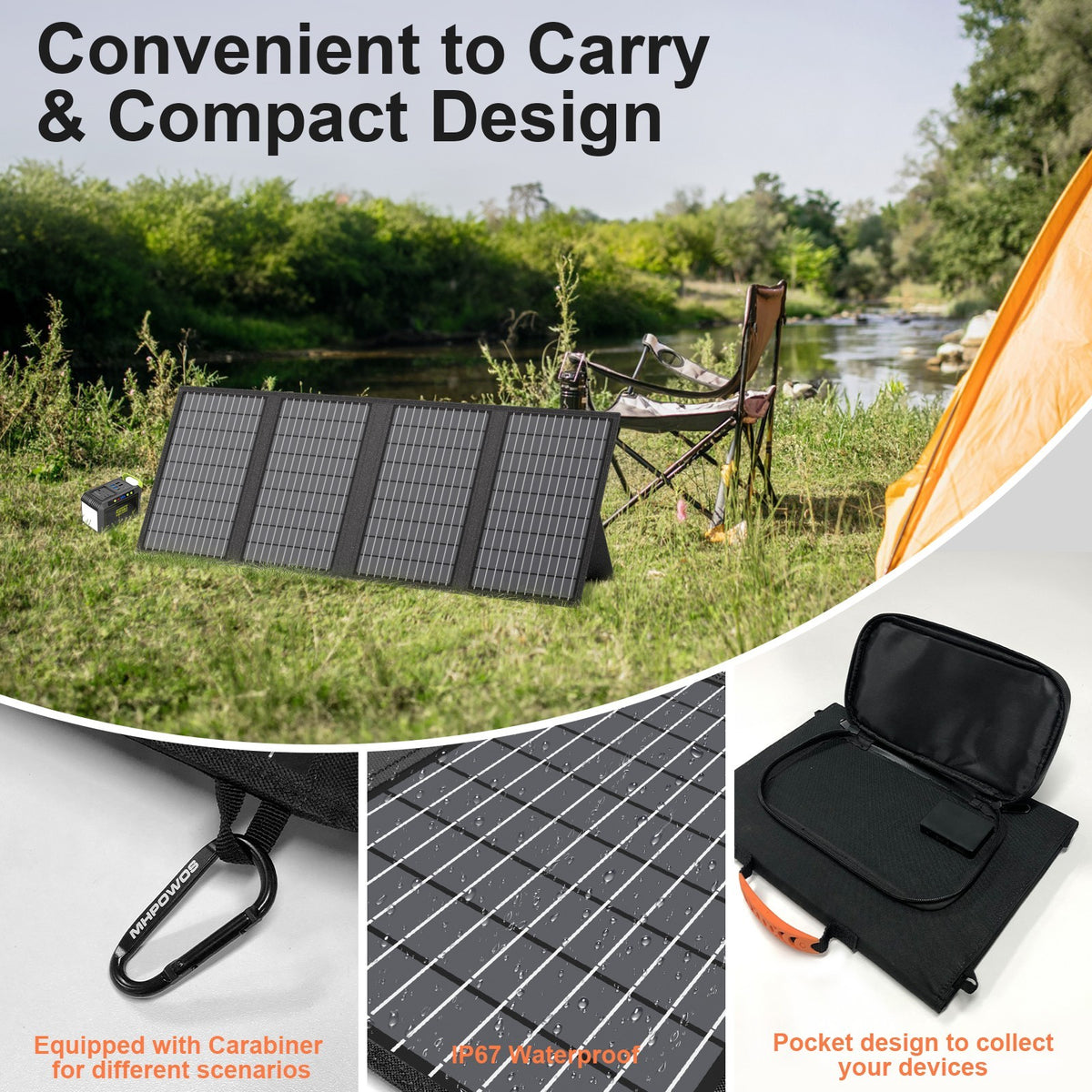 60W Foldable Solar Panel Charger with USB Ports for Camping Hiking RV