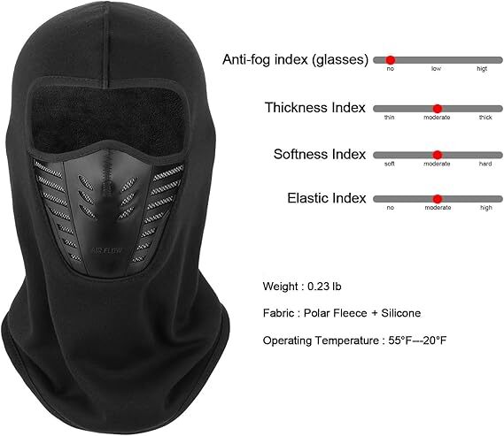 Full Face Ski Mask Balaclava Windproof Fleece Neck Warmer for Cold Weather