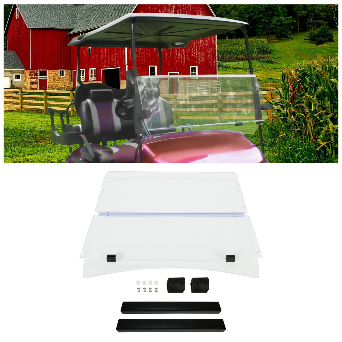 EZGO TXT Golf Cart Windshield - Clear Impact-Resistant Front Shield 2014+