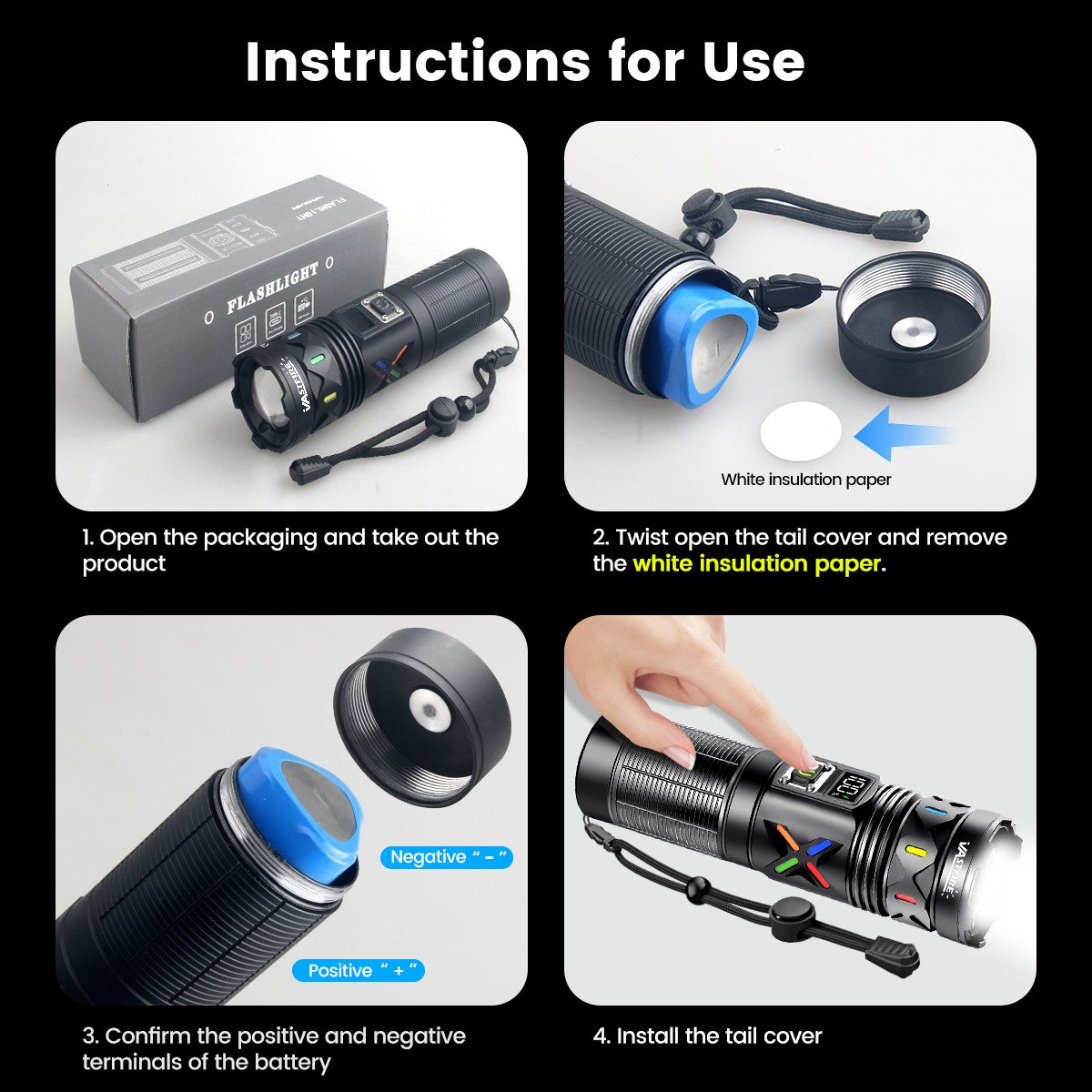 50W High Power Laser White LED Flashlight with Telescopic Zoom & Type-C USB Charging