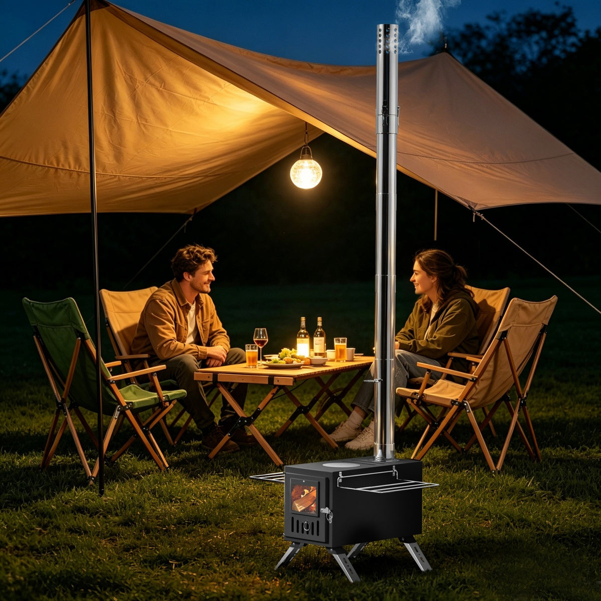 Portable Wood Burning Stove with Chimney Pipes for Camping and Outdoor Heating