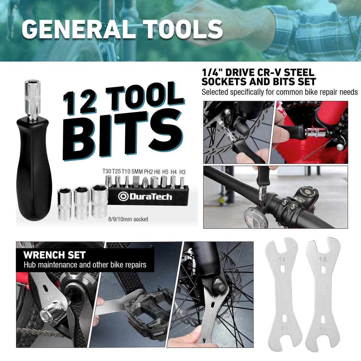 31-Piece Bicycle Repair Kit with Storage Box - Compatible with Most Bikes