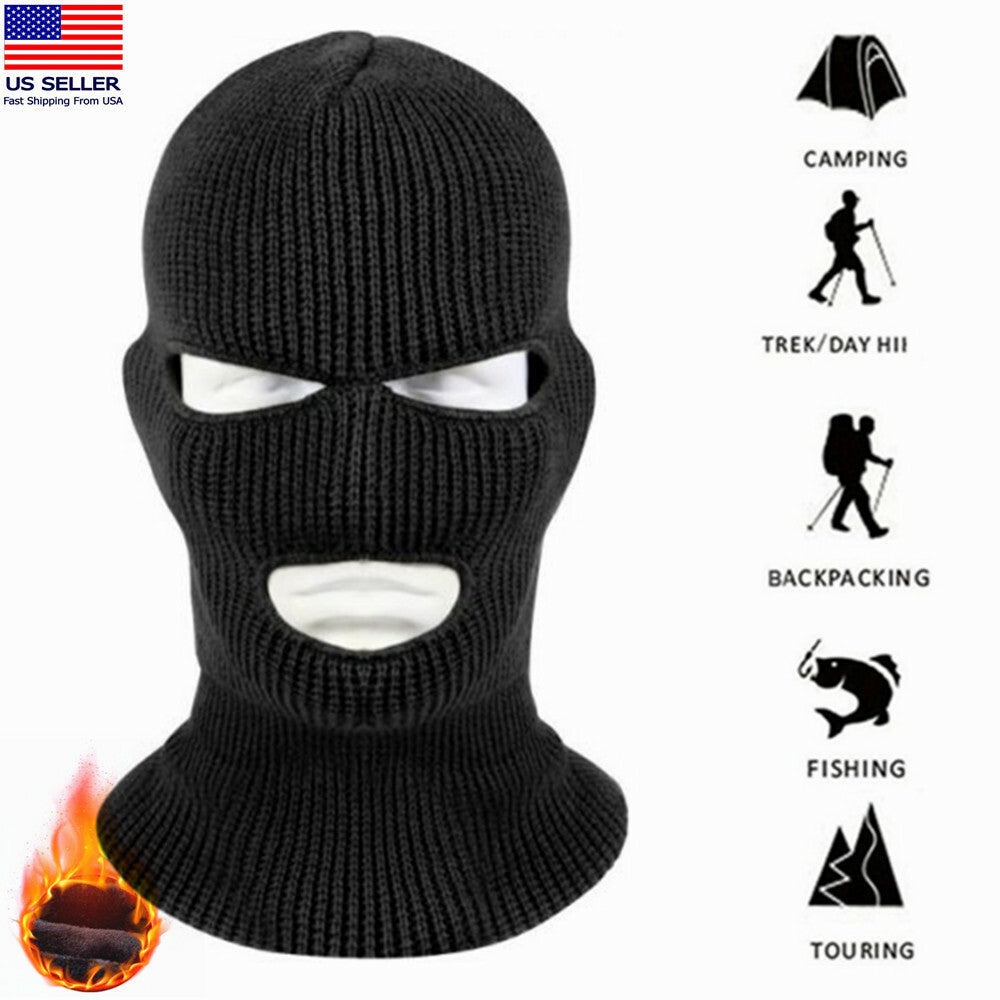 Winter Ski Face Mask with 3 Holes Balaclava Hood Beanie Black Tactical