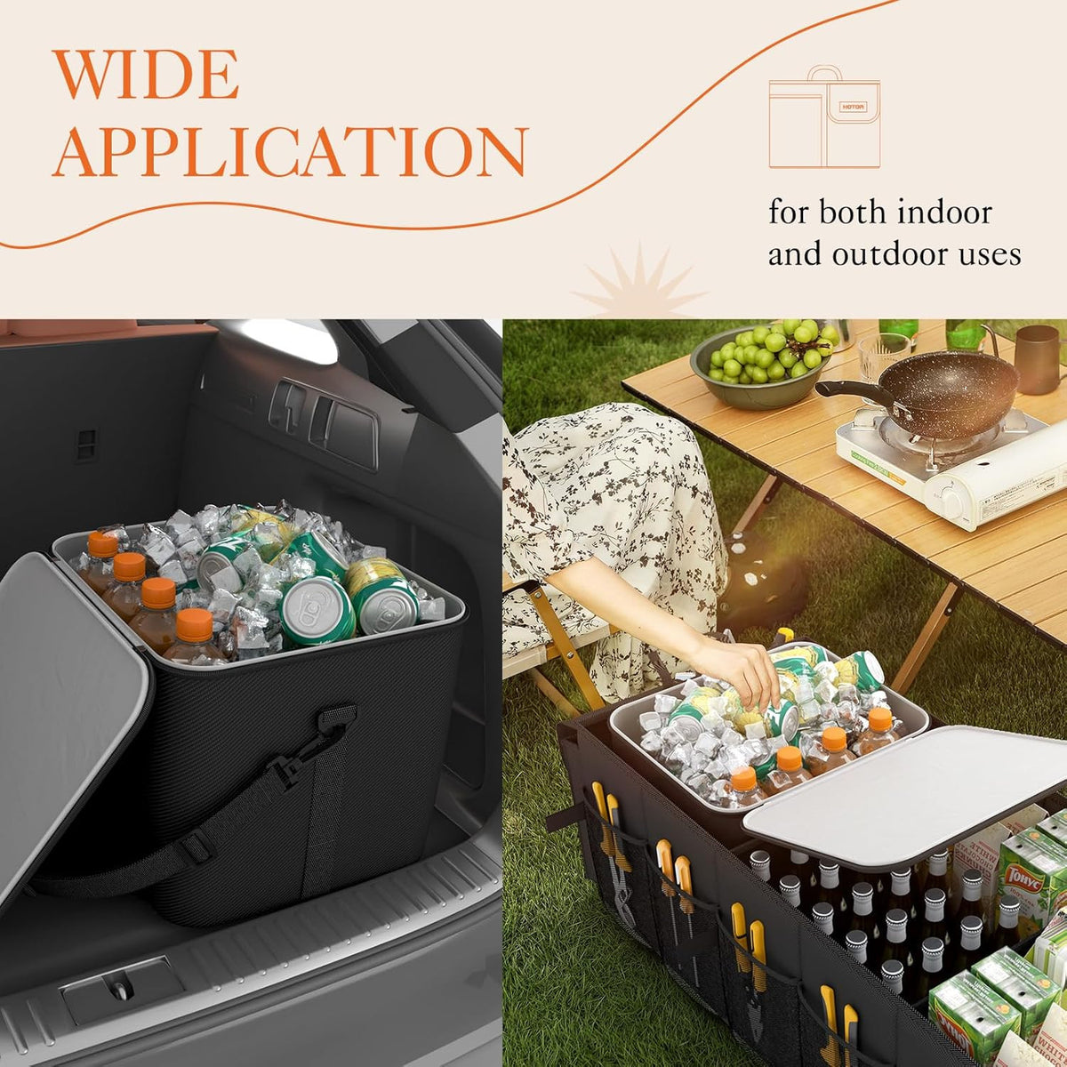 Car Trunk Organizer with Cooler, Foldable 3 Compartments, Heavy Duty Storage