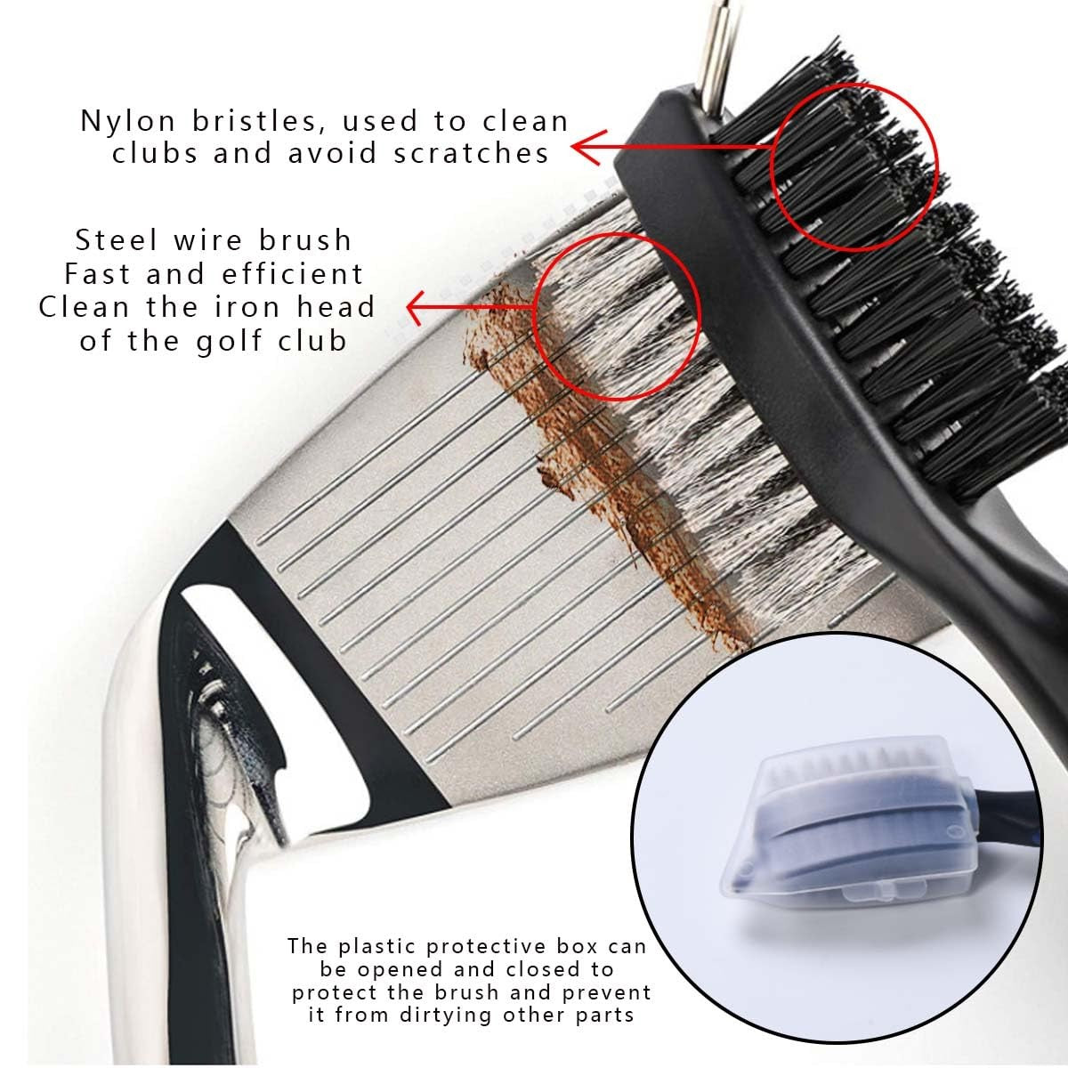 Golf Club Groove Cleaner Brush Set with Retractable Zip-Line - 2 Pack