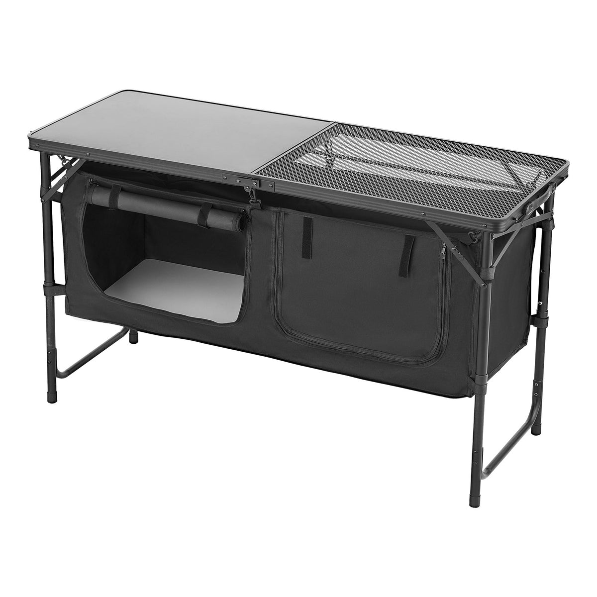 Portable Camping Kitchen Table with Adjustable Height and Storage