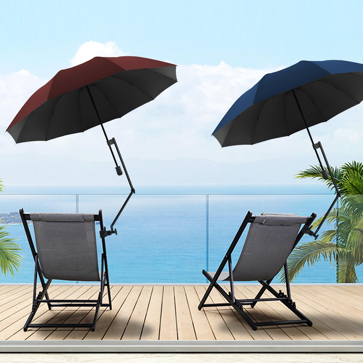 Beach Umbrella with UPF 50+ Sun Protection and Adjustable Clamp