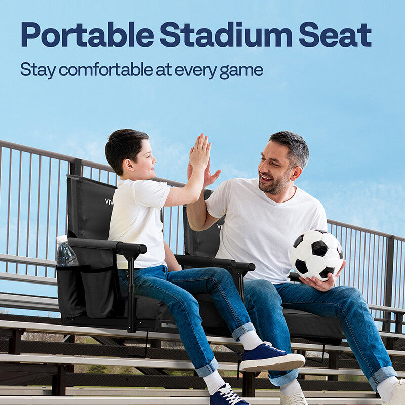 Portable Stadium Bleacher Seat with Armrests & Cushion, Shoulder Strap 2 Pack