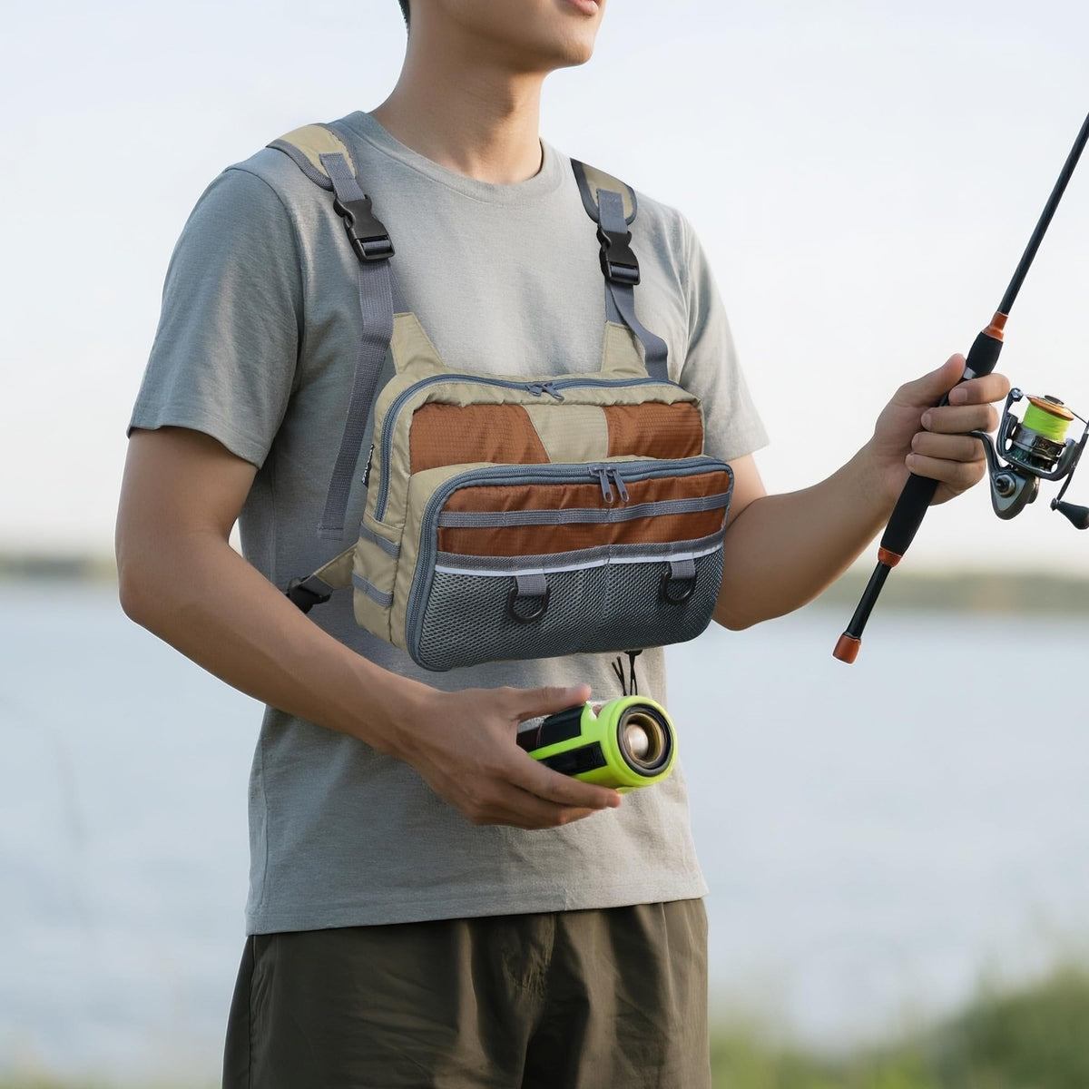 Fishing Chest Pack with Multiple Compartments for Fly & Tackle Storage - Lightweight & Durable