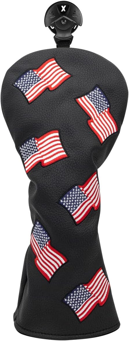Patriotic Golf Club Head Cover Set USA Flag Driver Fairway Hybrid Black
