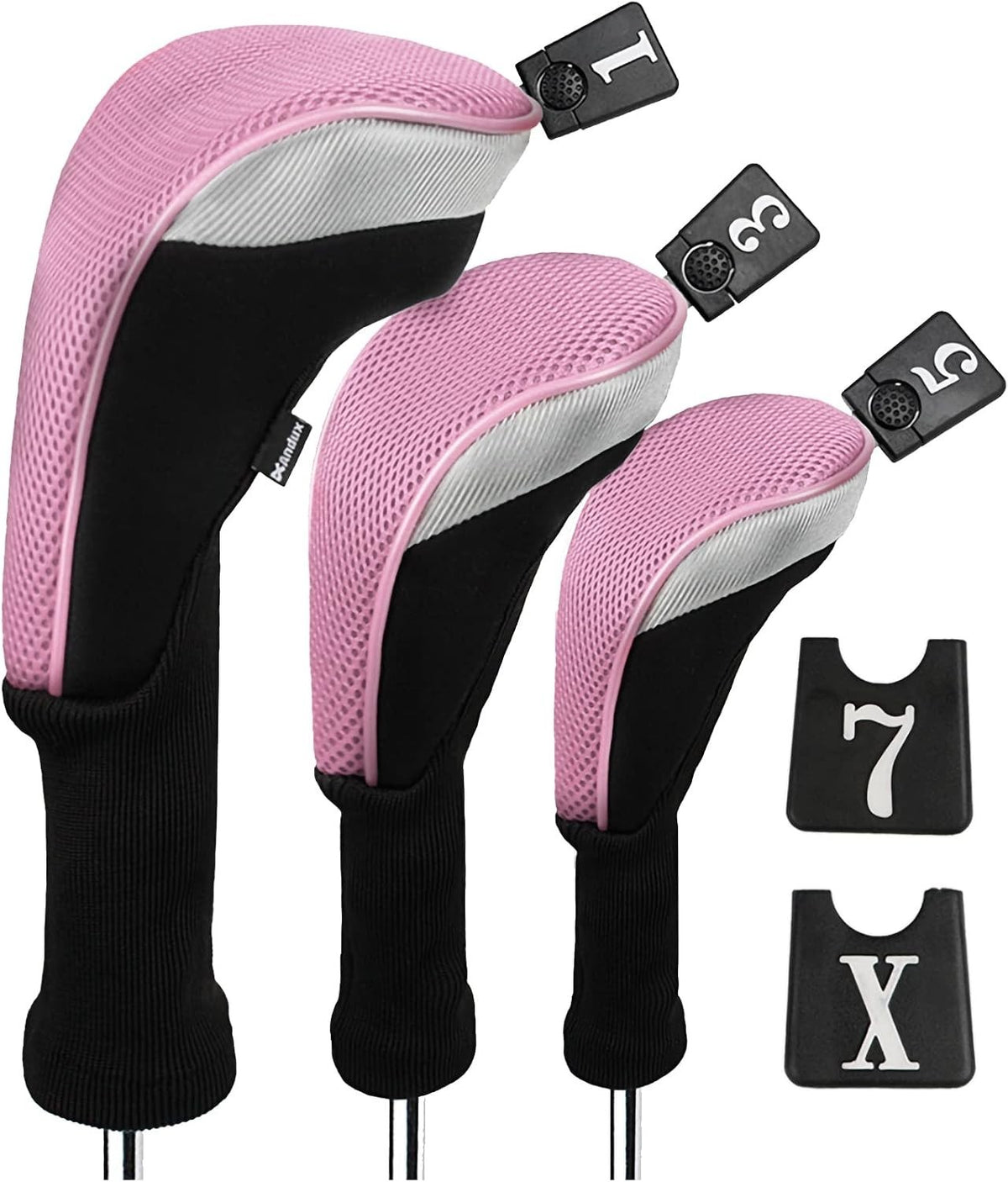 Golf Club Head Covers Set - 6-Piece Black and Pink Protects Drivers & Hybrids