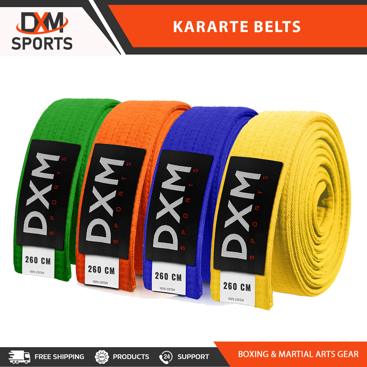 Pack of 4 Double Wrap Martial Arts Belts for Karate, Taekwondo & Judo
