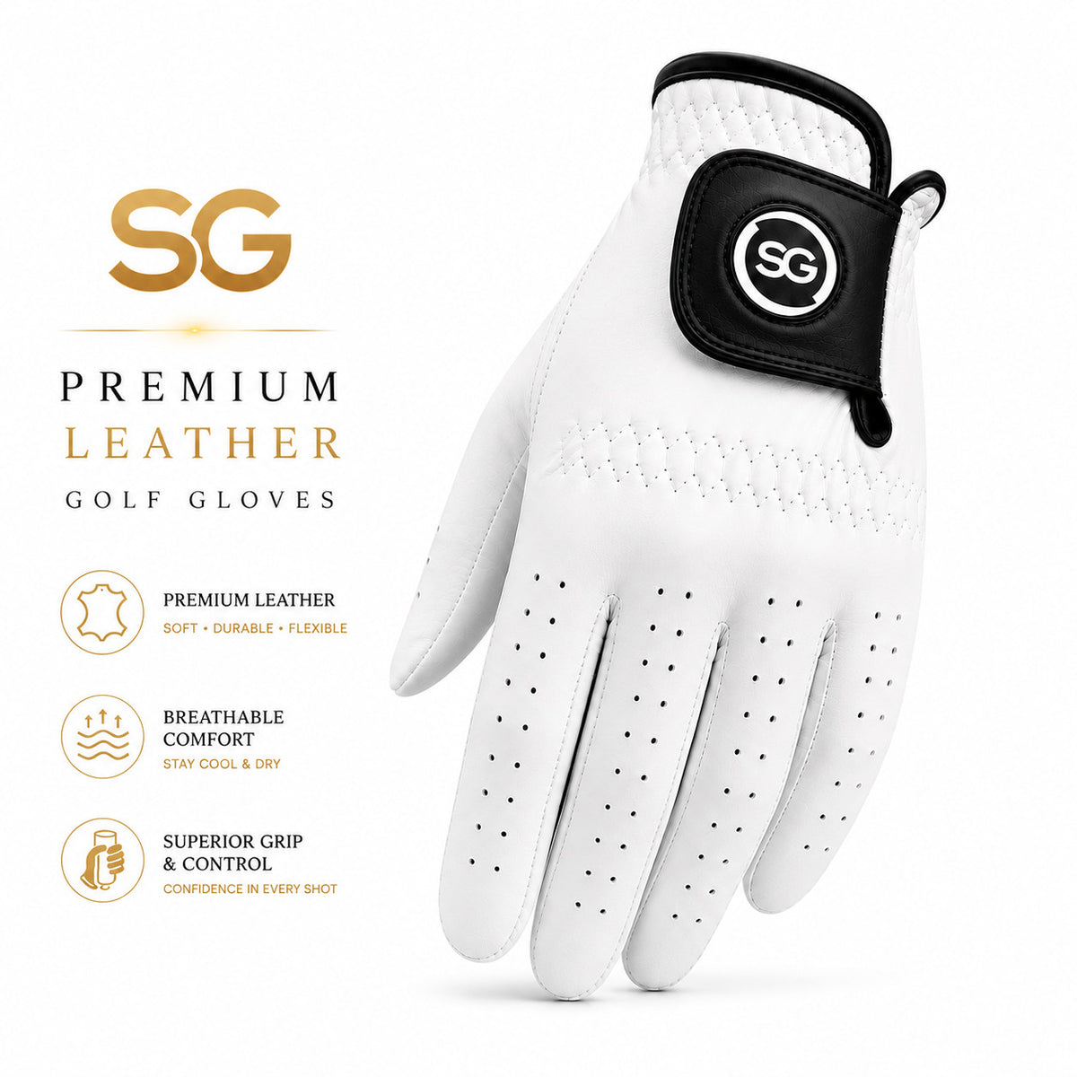 Premium Men’s Full Cabretta Leather Golf Gloves Pack of 5 - Breathable & Durable