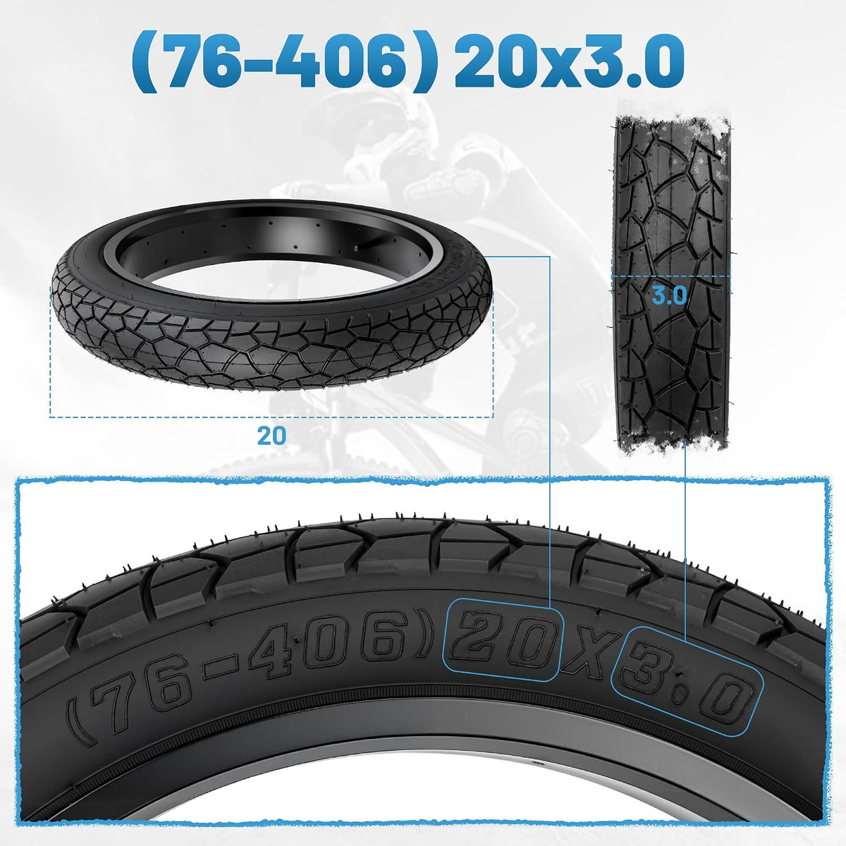 20 Inch Electric Bike Tire 3.0 Heavy Duty Snow Bicycle Tire for Fat Bikes