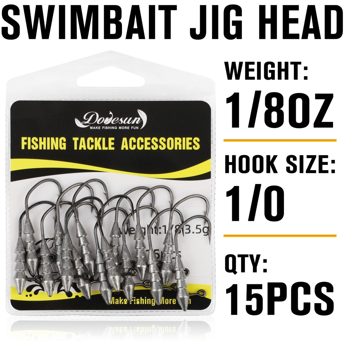 15PCS Bass Fishing Hover Rig Jig Heads 1/8oz for Soft Plastics & Minnows