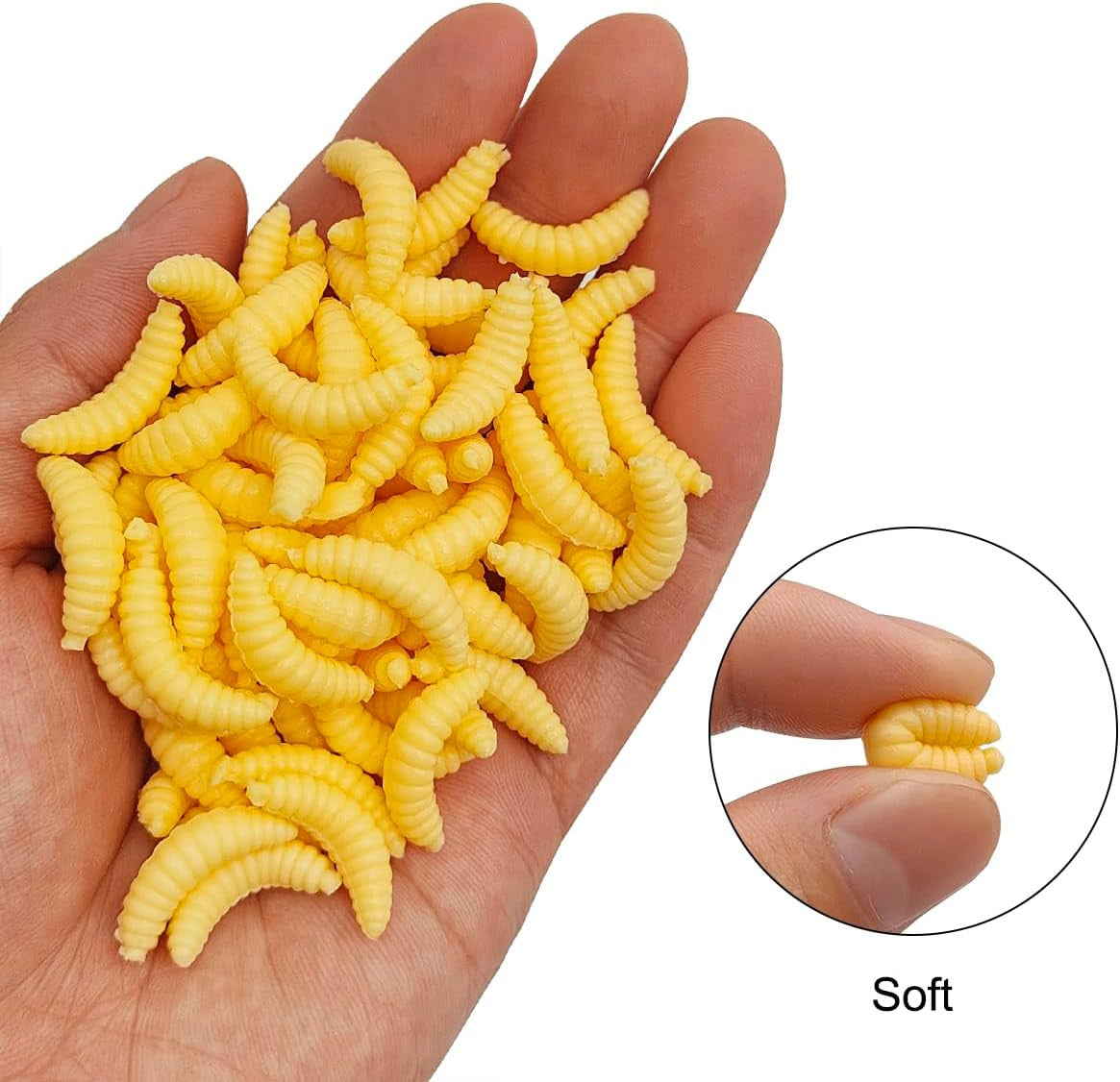 100 Pcs Soft Plastic Worms for Fishing - 1 Inch Maggot Baits for Bass & All Freshwater Fish