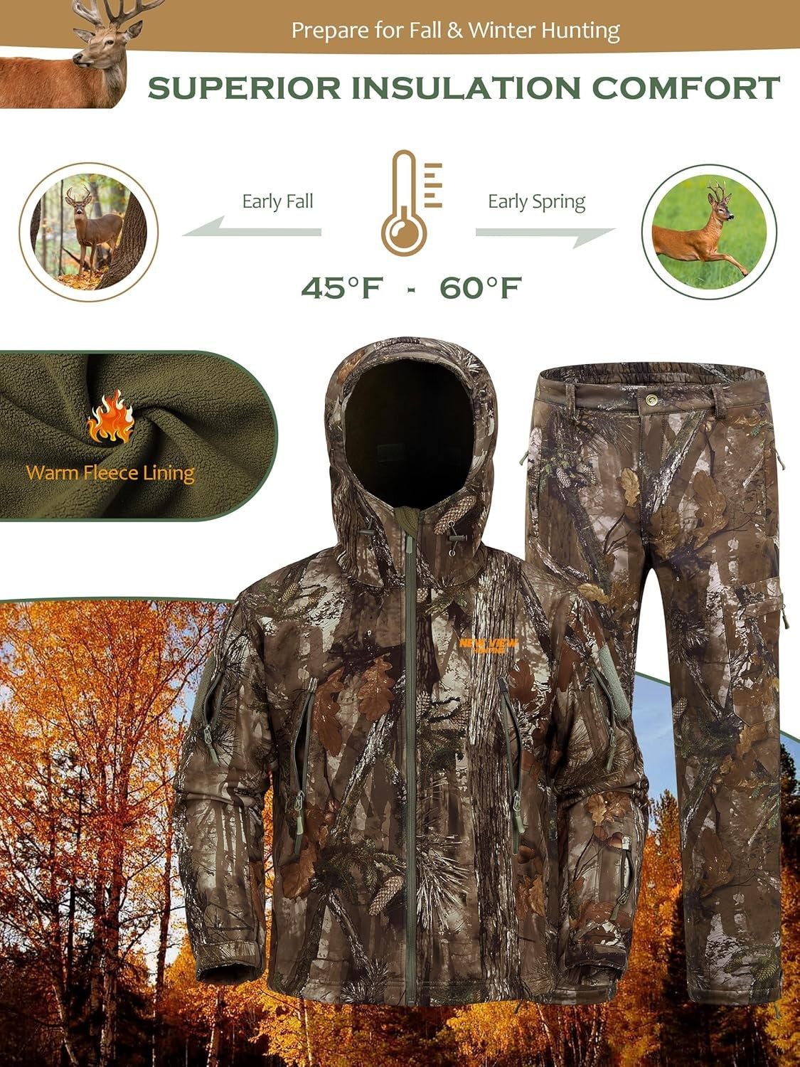 Men's Camouflage Hunting Clothes Set Quiet Warm Jacket & Pants