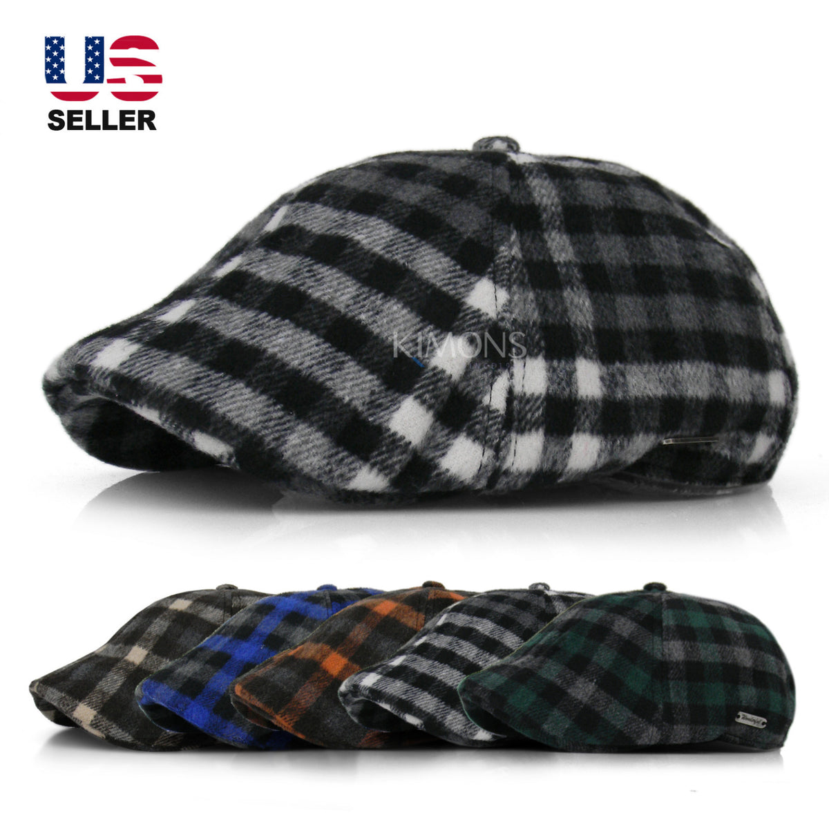 Plaid Wool Blend Ivy Cap Men’s Flat Newsboy Gatsby Hat for Golf & Casual Wear