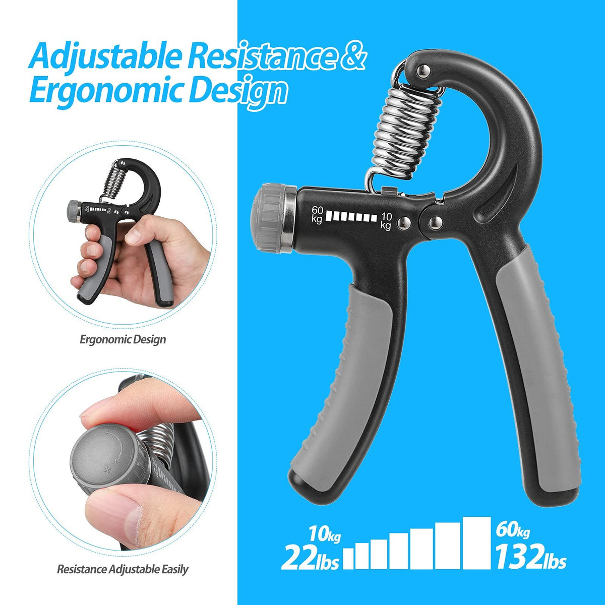 Adjustable Hand Grip Strengthener - Hand & Finger Exercise Equipment