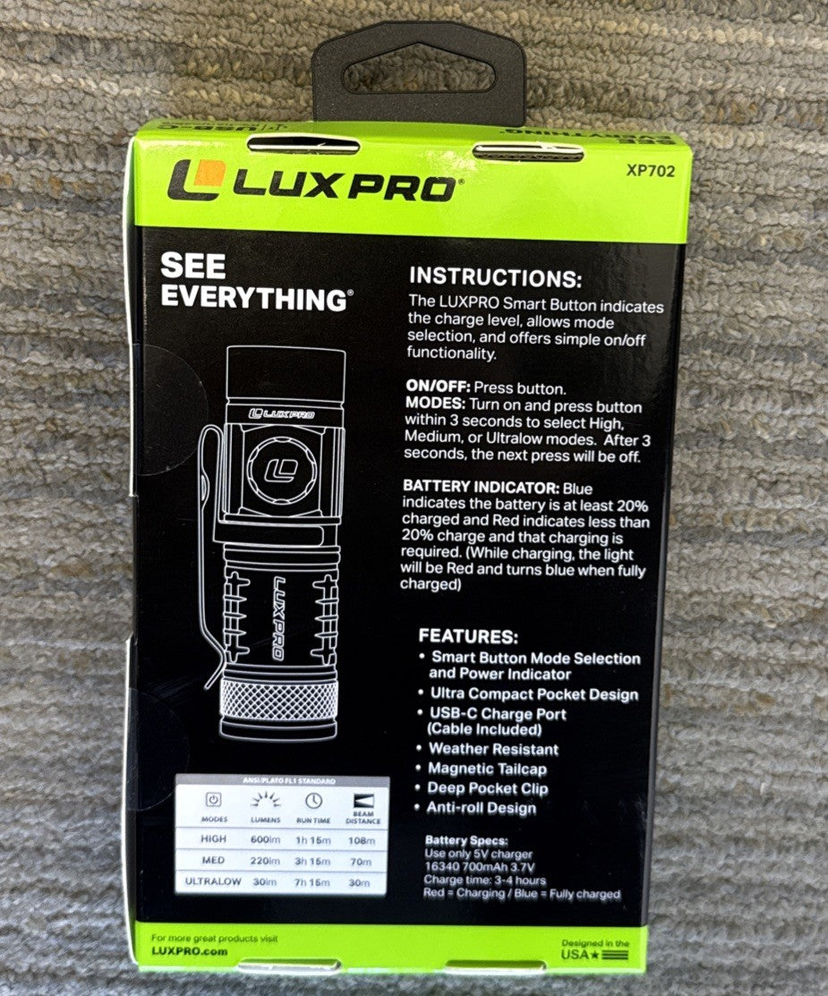 Rechargeable LED Flashlight 600 Lumens Compact EDC Waterproof Torch