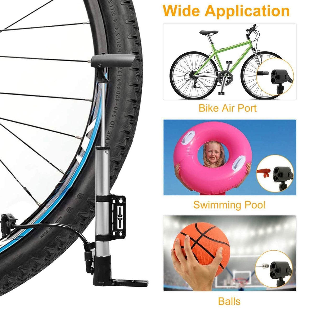 Mini Bike Pump Portable Bicycle Tire Inflator with Sports Ball Needle