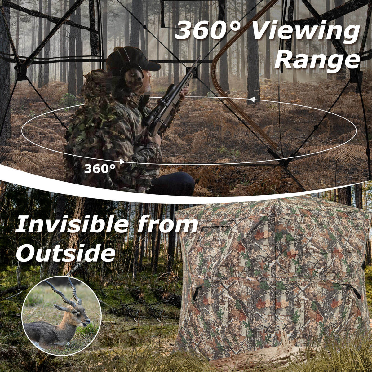 Portable 360° See-Through Hunting Blind with Open Side Door - Camouflage