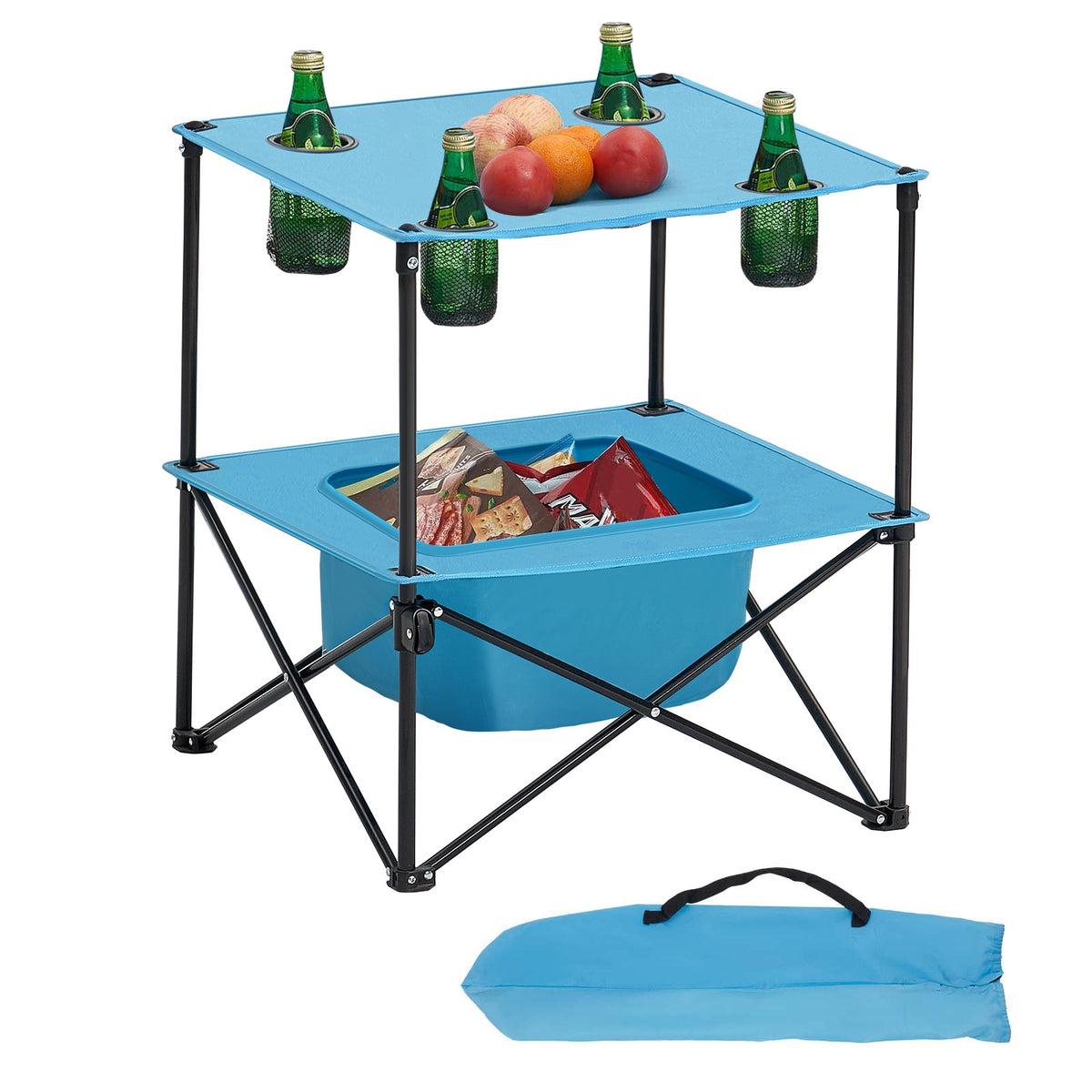 Portable Camping Table with Cup Holders, Foldable Outdoor Square Table