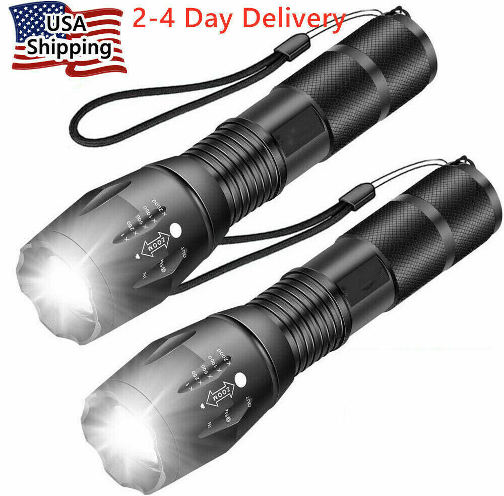 Super Bright LED Tactical Flashlight 5 Modes Zoomable 2-Pack
