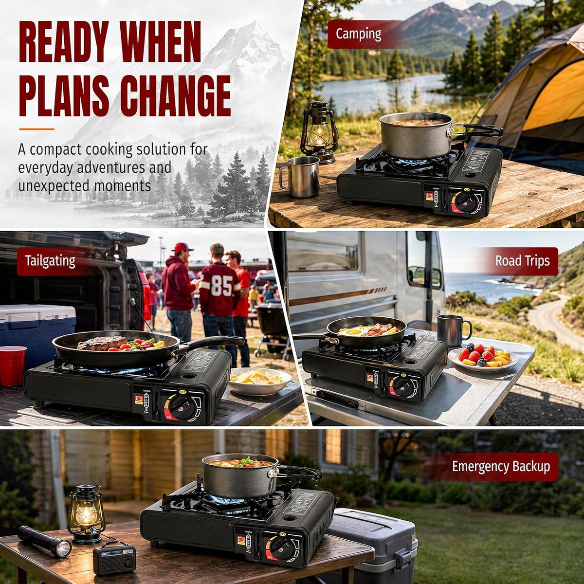 Portable Camping Stove Dual Fuel 7800 BTU with Carrying Case & Regulator Hose