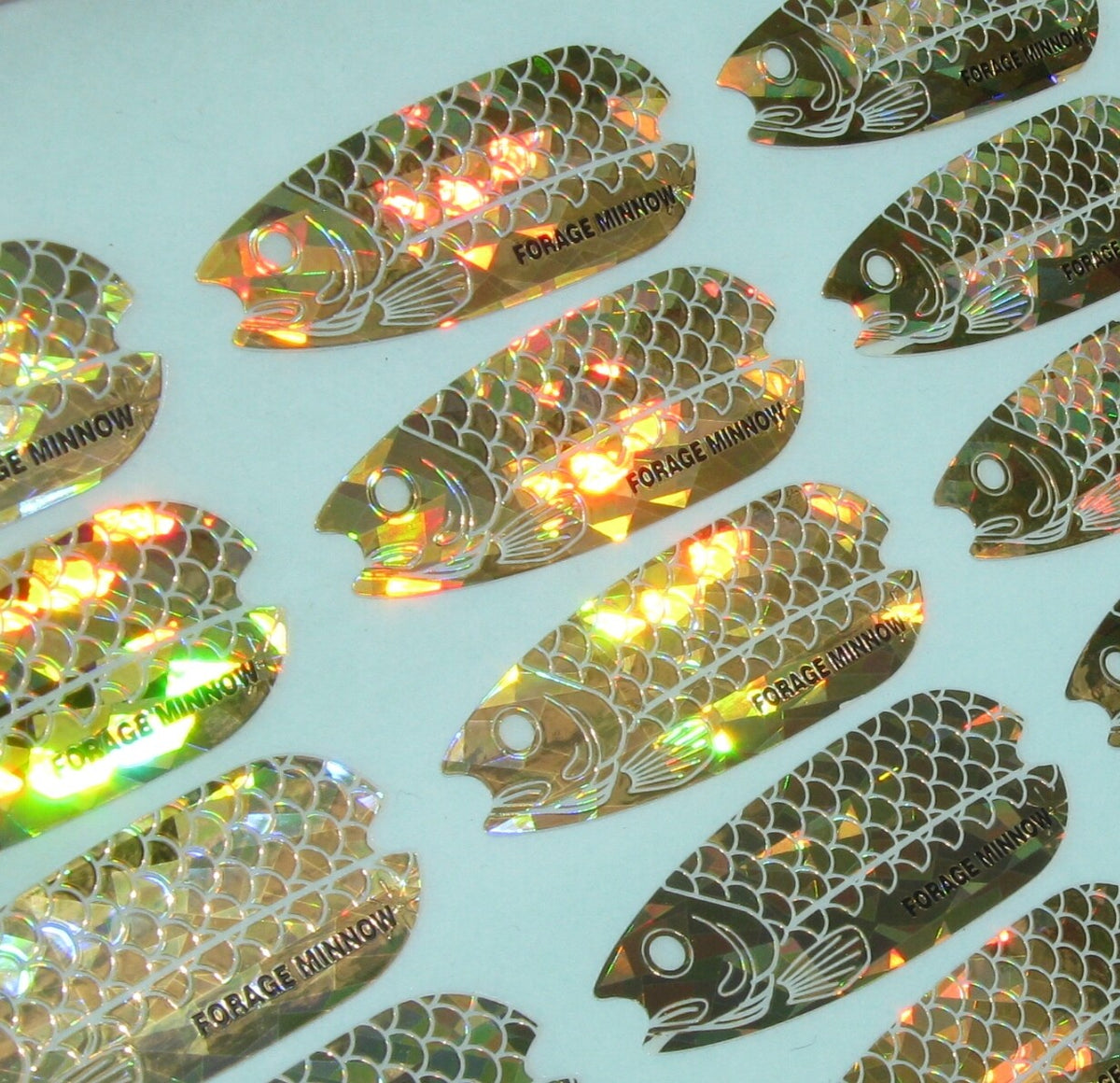 Fishing Decals for Spoons & Blades - Gold Holographic Minnow Replacement Lot of 84