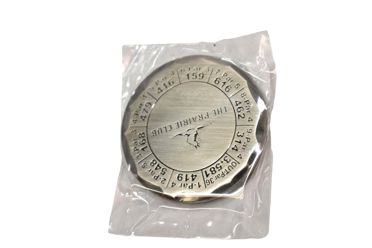 Golf Bag Tag with Course Yardage Guide Silver Metal Round Marker