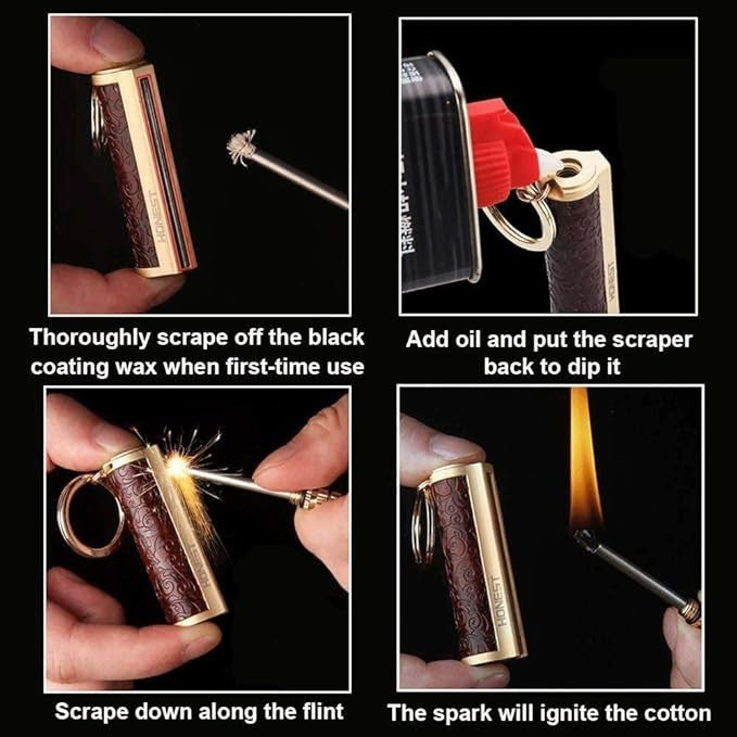 Permanent Match Keychain Fire Starter - Refillable Flint Lighter for Camping & Outdoor Use