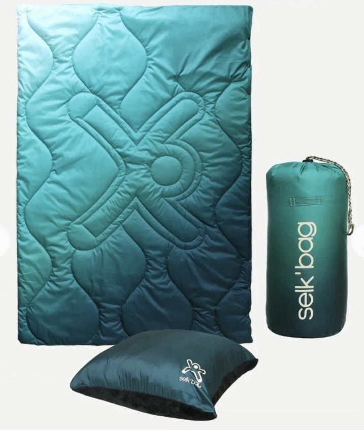 Outdoor Winter Down Camping Blanket 50x70 Blue Green Packable Poncho