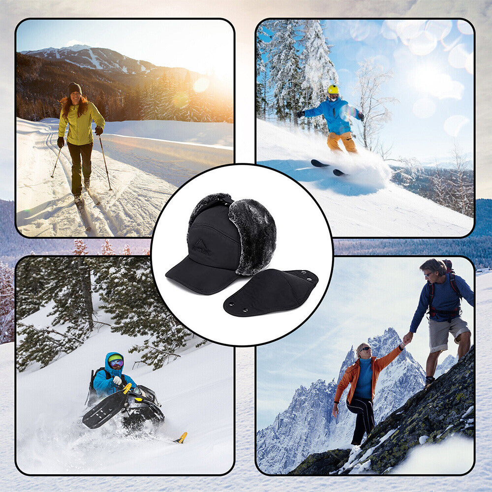 Winter Trapper Hat with Faux Fur Ear Flaps and Removable Face Mask - Windproof & Waterproof