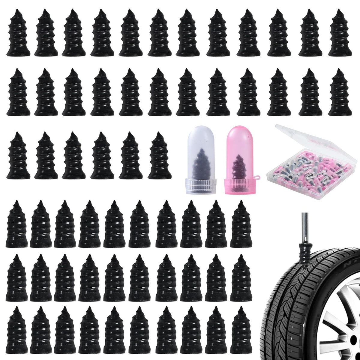120PCS Tire Repair Kit with Rubber Plugs and Screwdriver for Flat Tires
