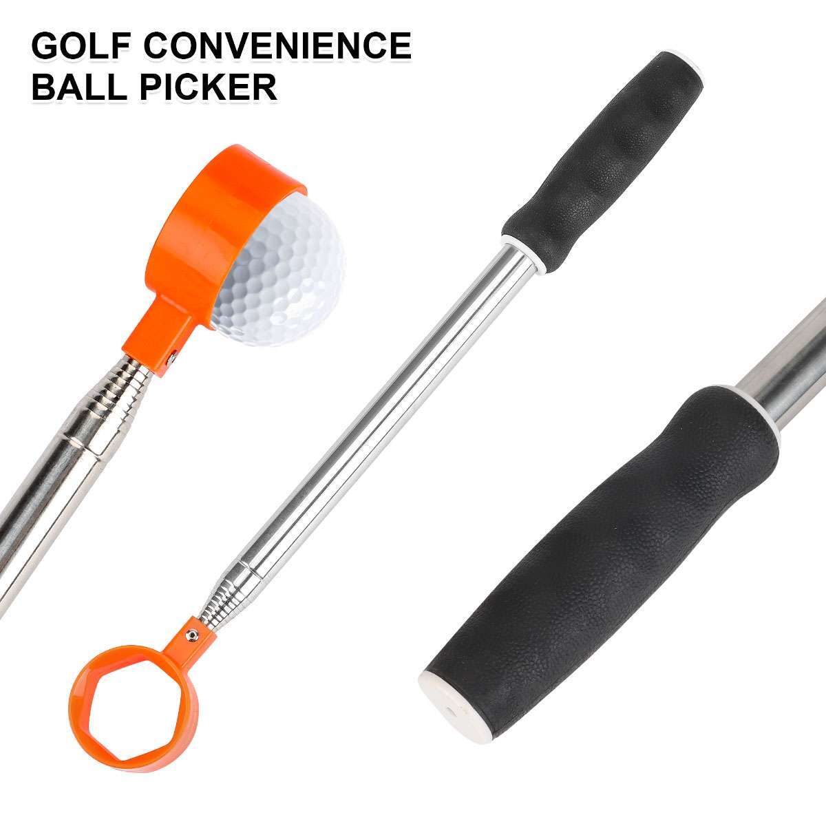 Telescopic Golf Ball Retriever with Movable Scoop - Stainless Steel & ABS Handle