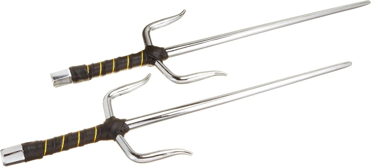 15-Inch Stainless Steel Martial Arts Sais Set with Leather Handles