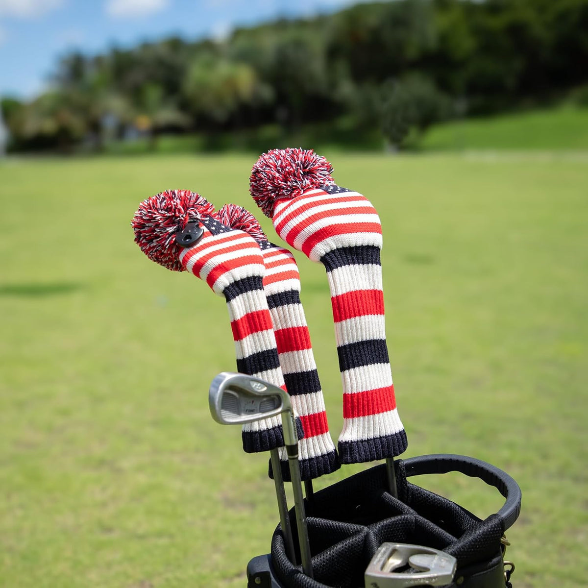 Vintage U.S.A Patriotic Knit Golf Headcover with Pom Pom - Fits Most Drivers & Fairways