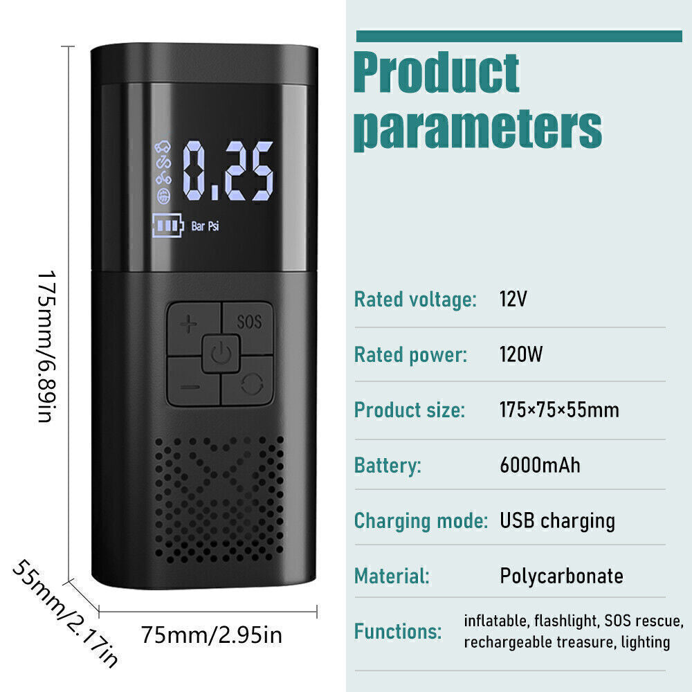 Portable Electric Tire Inflator Pump with LCD Screen & Rechargeable Battery