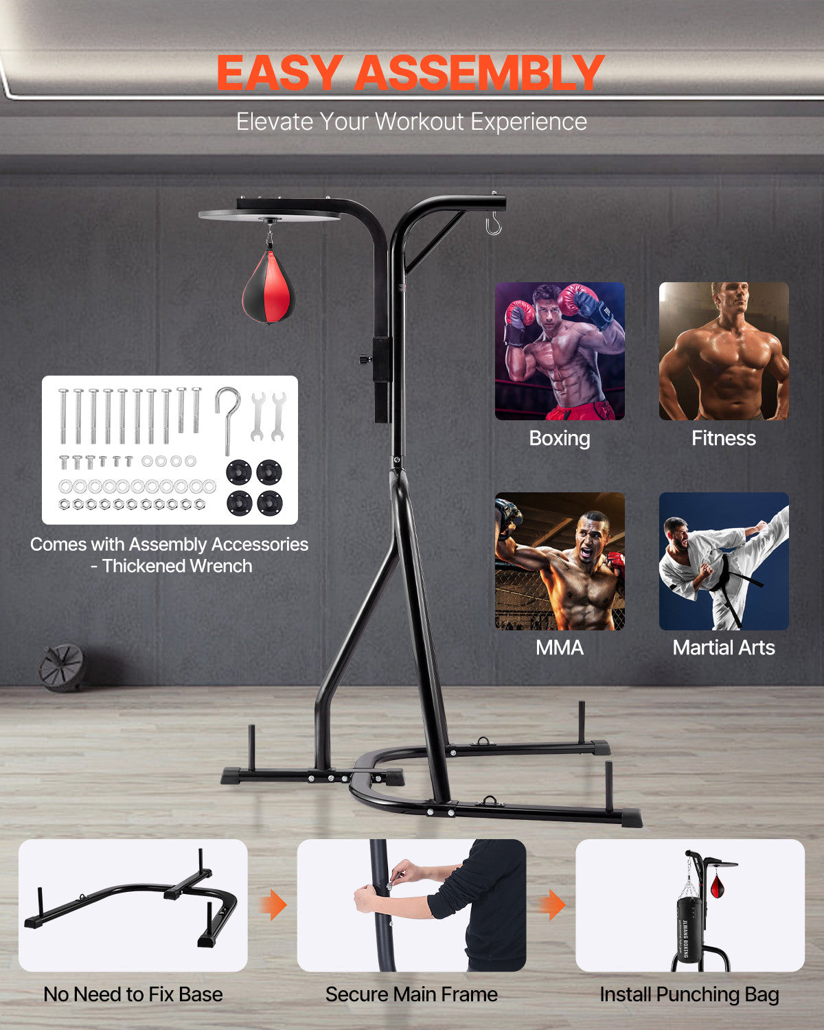 Heavy Duty Punching Bag Stand with Steel Frame for Boxing & Fitness