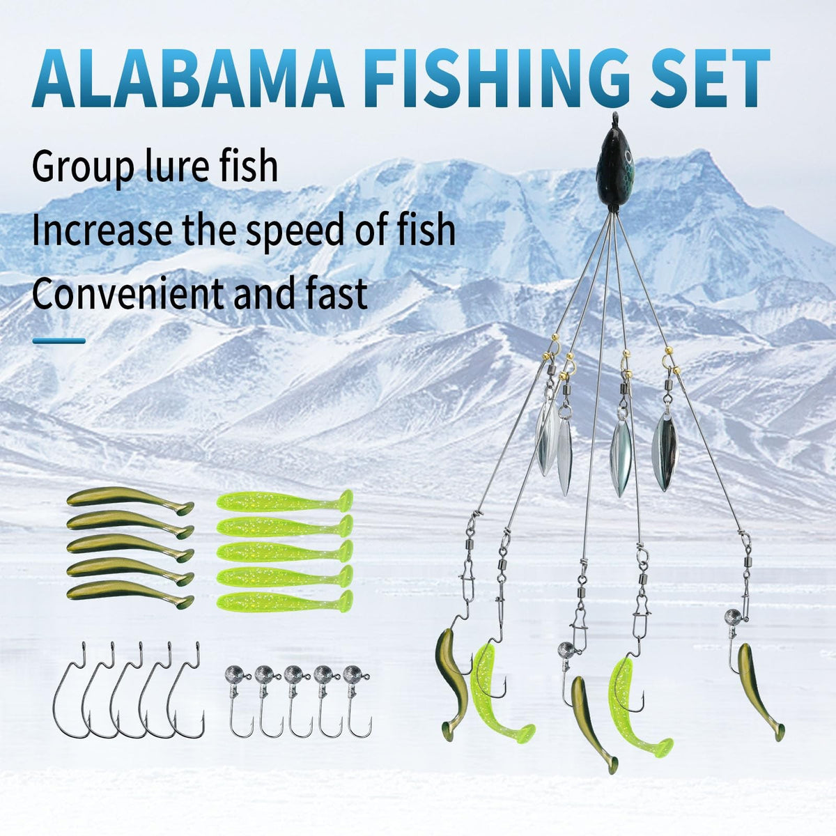 21-Piece Alabama Fishing Umbrella Rig Kit with Swimbaits & Lures