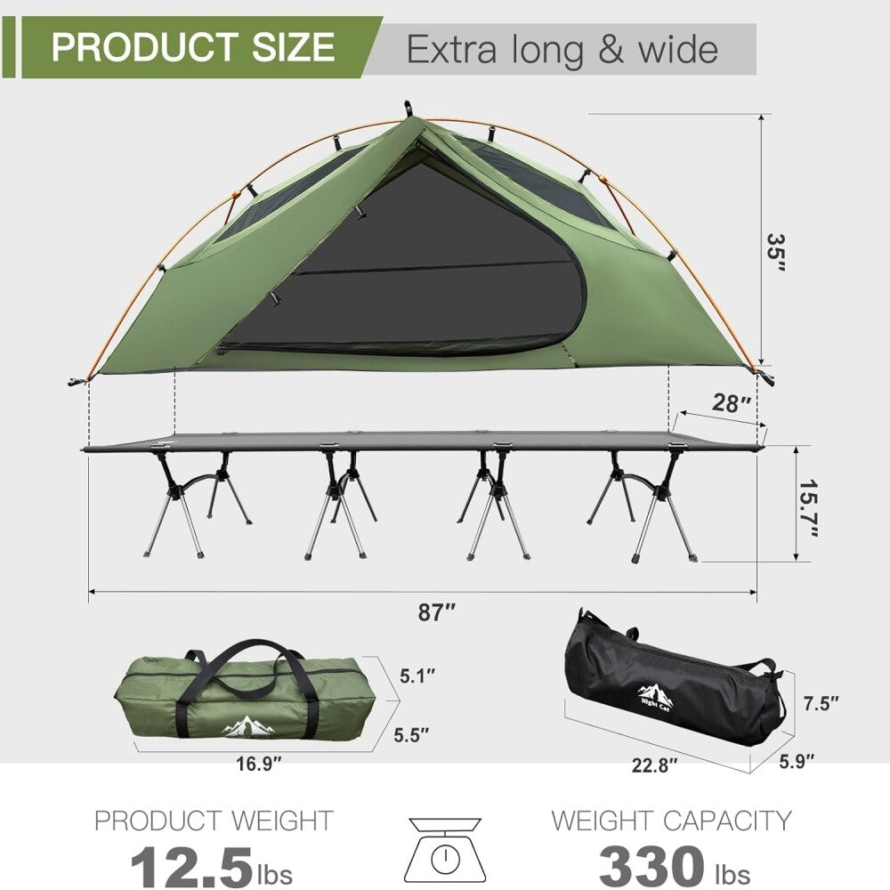 Outdoor Camping Tent and Cot Set with External Cover - Compact Elevated Design