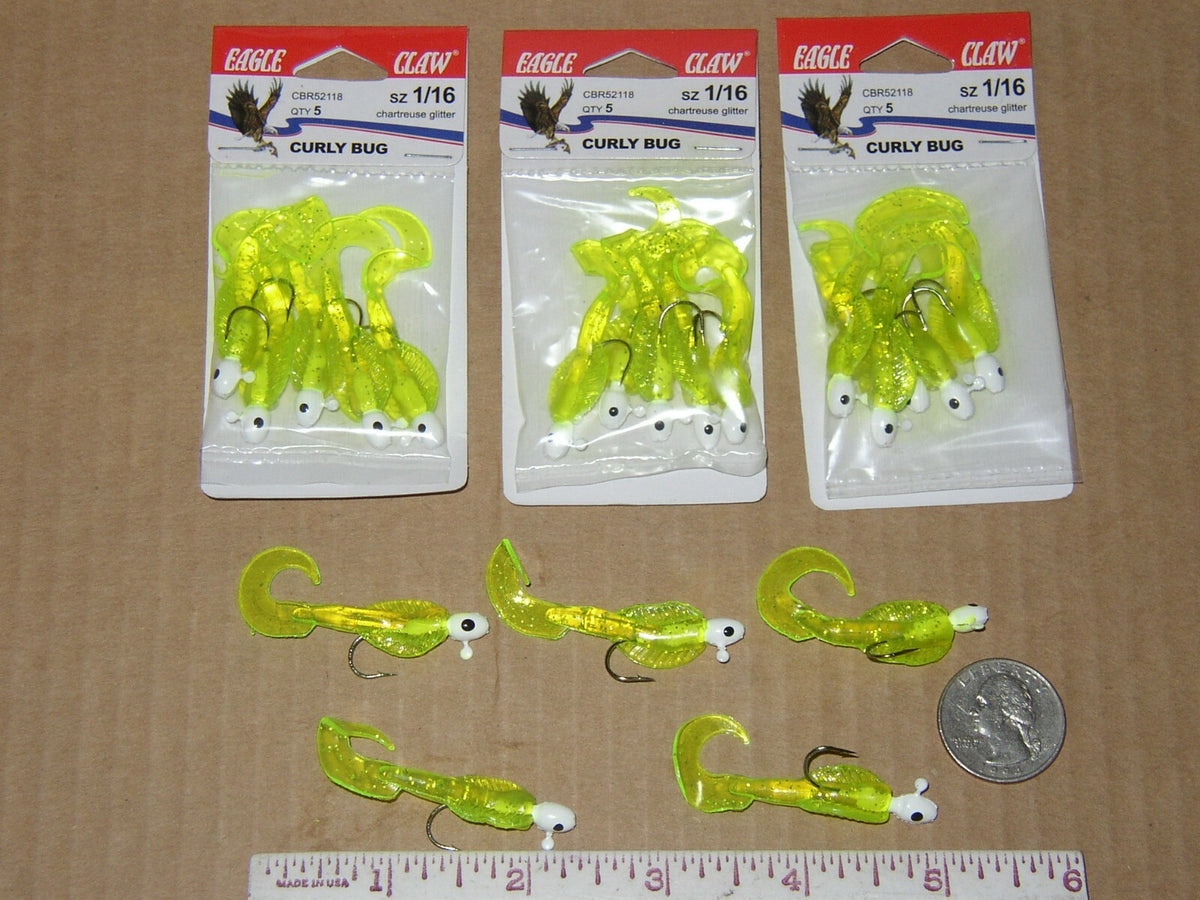 Fishing Jigs - Crappie Curly Bug Lures 1/16 oz Chartreuse Glitter 20 Pieces