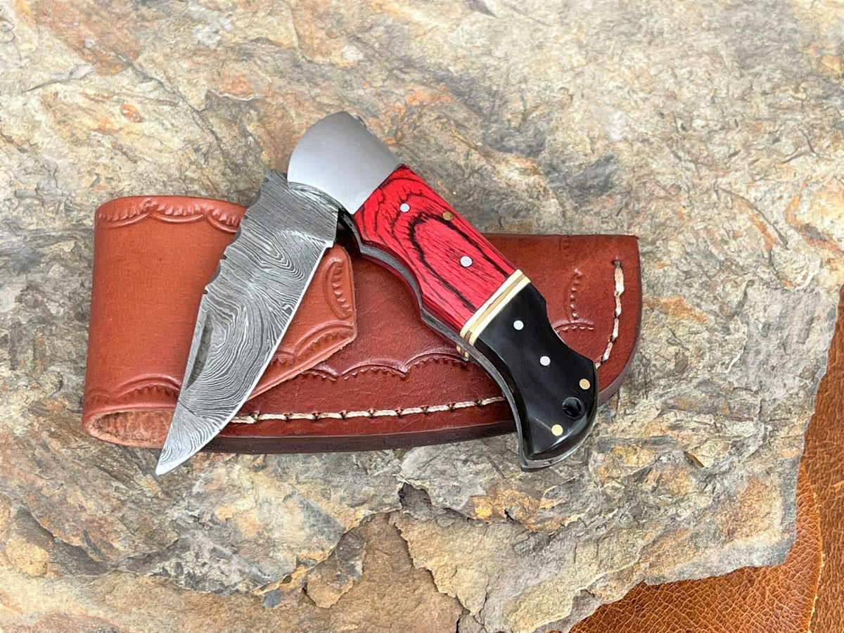 Handmade Damascus Folding Knife with Multiple Color Variants