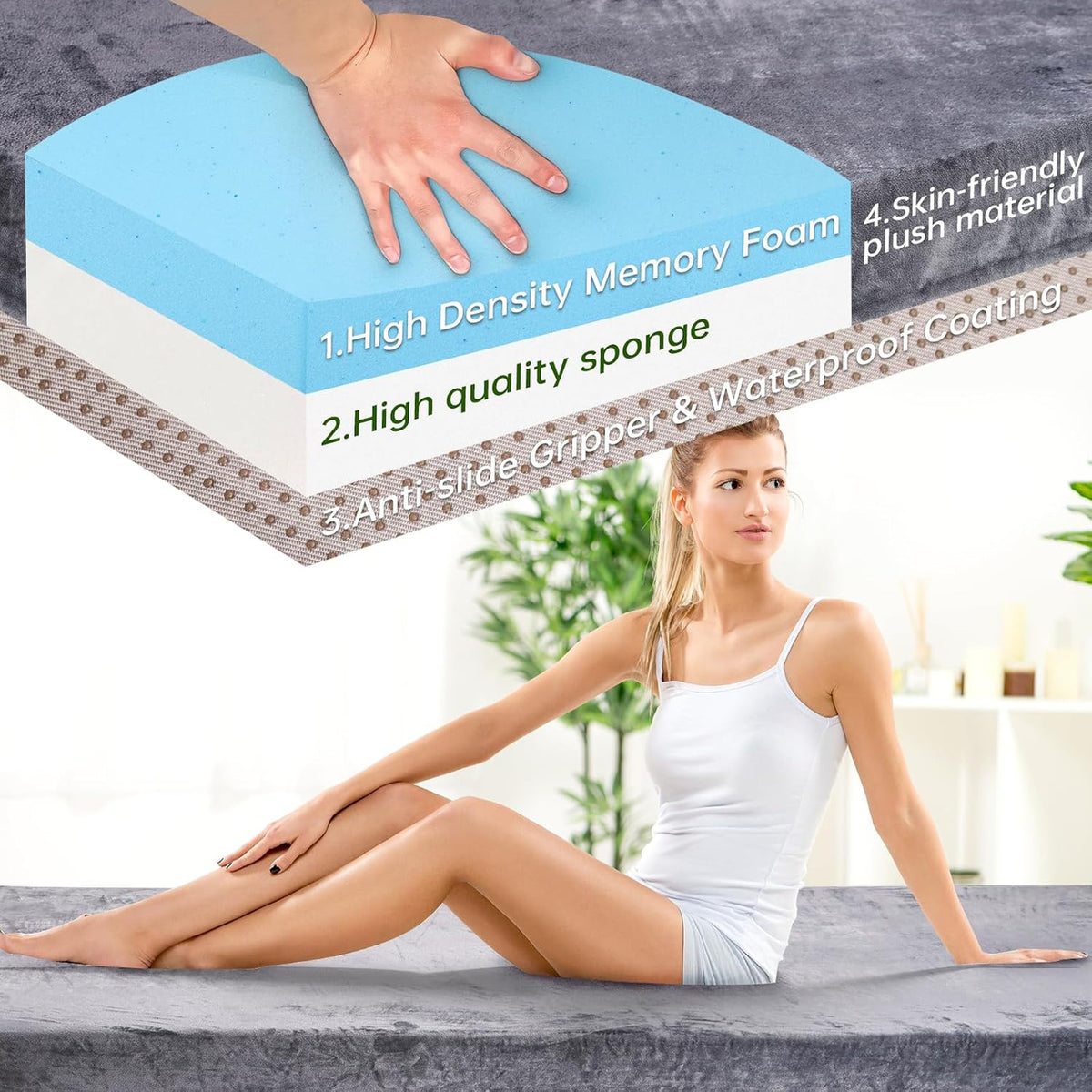 Memory Foam Camping Mattress Pad - 3 Inch Thick Waterproof Sleeping Mat for Adults