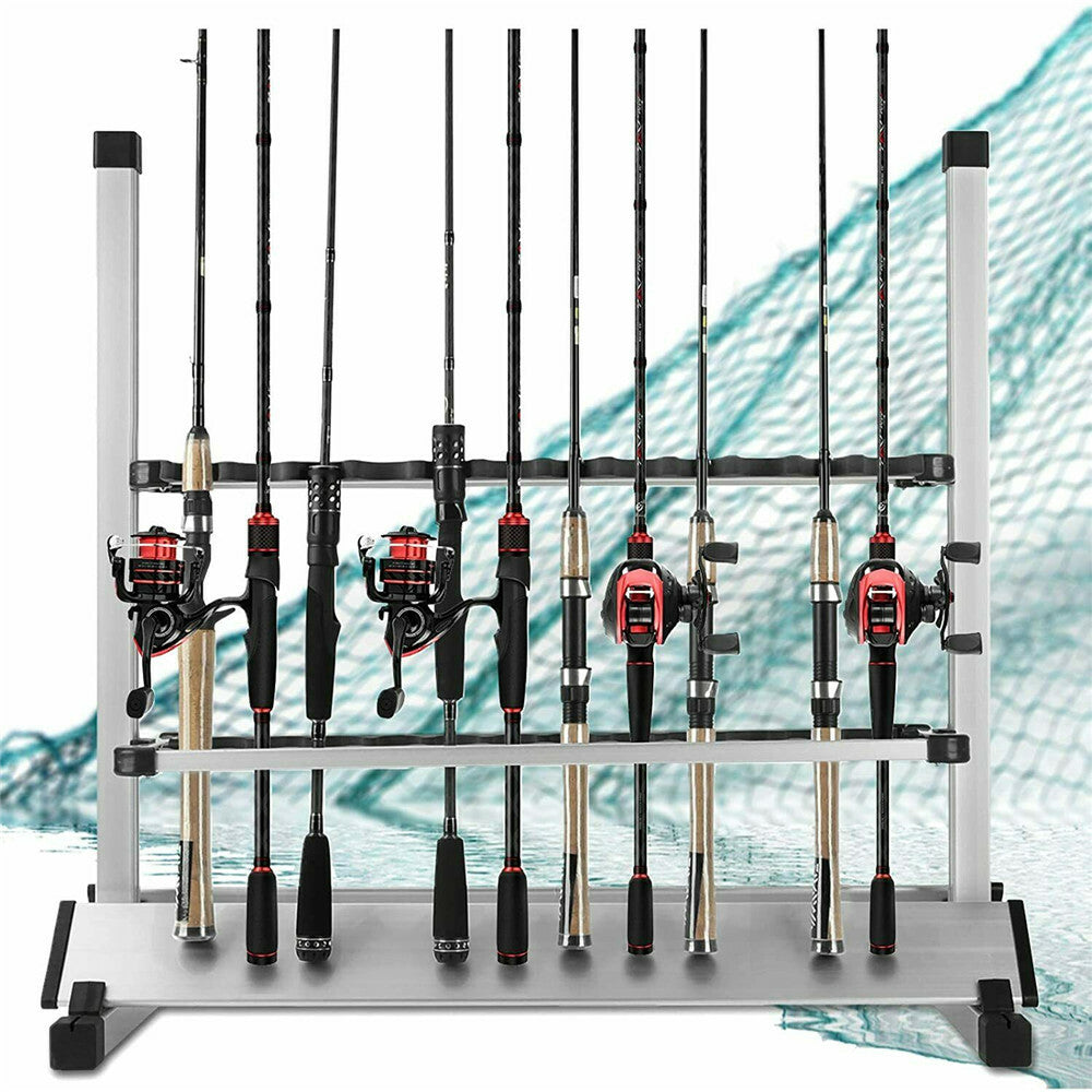 24 Rod Fishing Pole Holder Aluminum Alloy Stand Rack Storage Portable