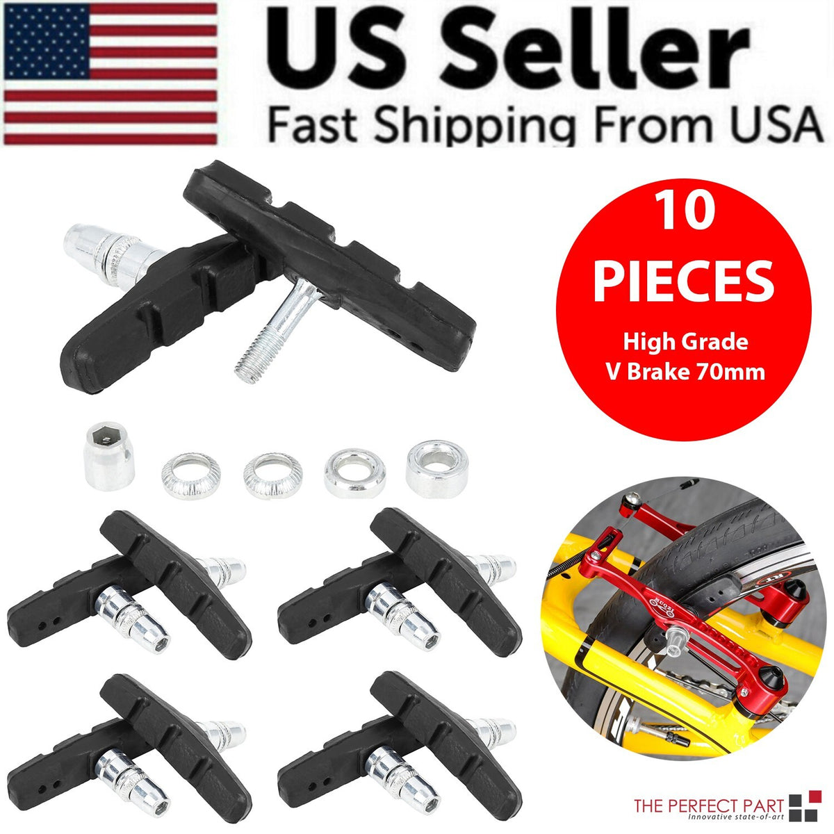 High-Grade Bicycle V Brake Pads Set - 70mm Black for Mountain & City Bikes