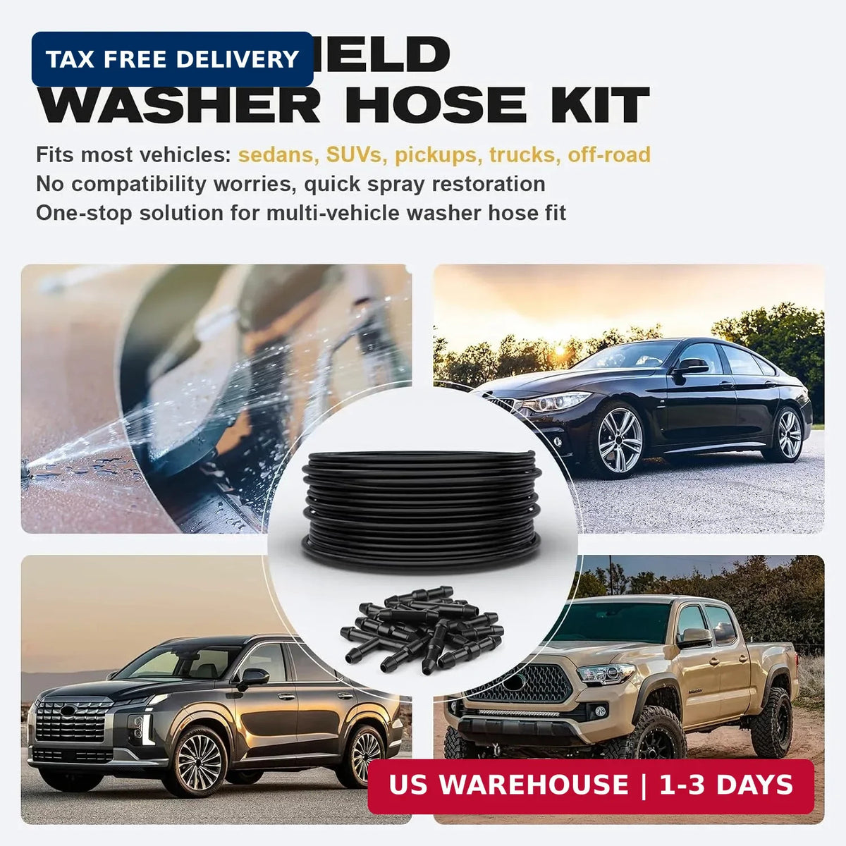 Windshield Washer Hose Kit 4M Rubber Tubing with 30 Connectors for Auto Repair