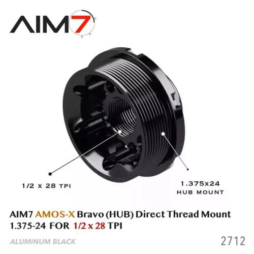1.375x24 HUB Mount Adapter for Suppressors - Direct Thread 1/2x28 TPI Black