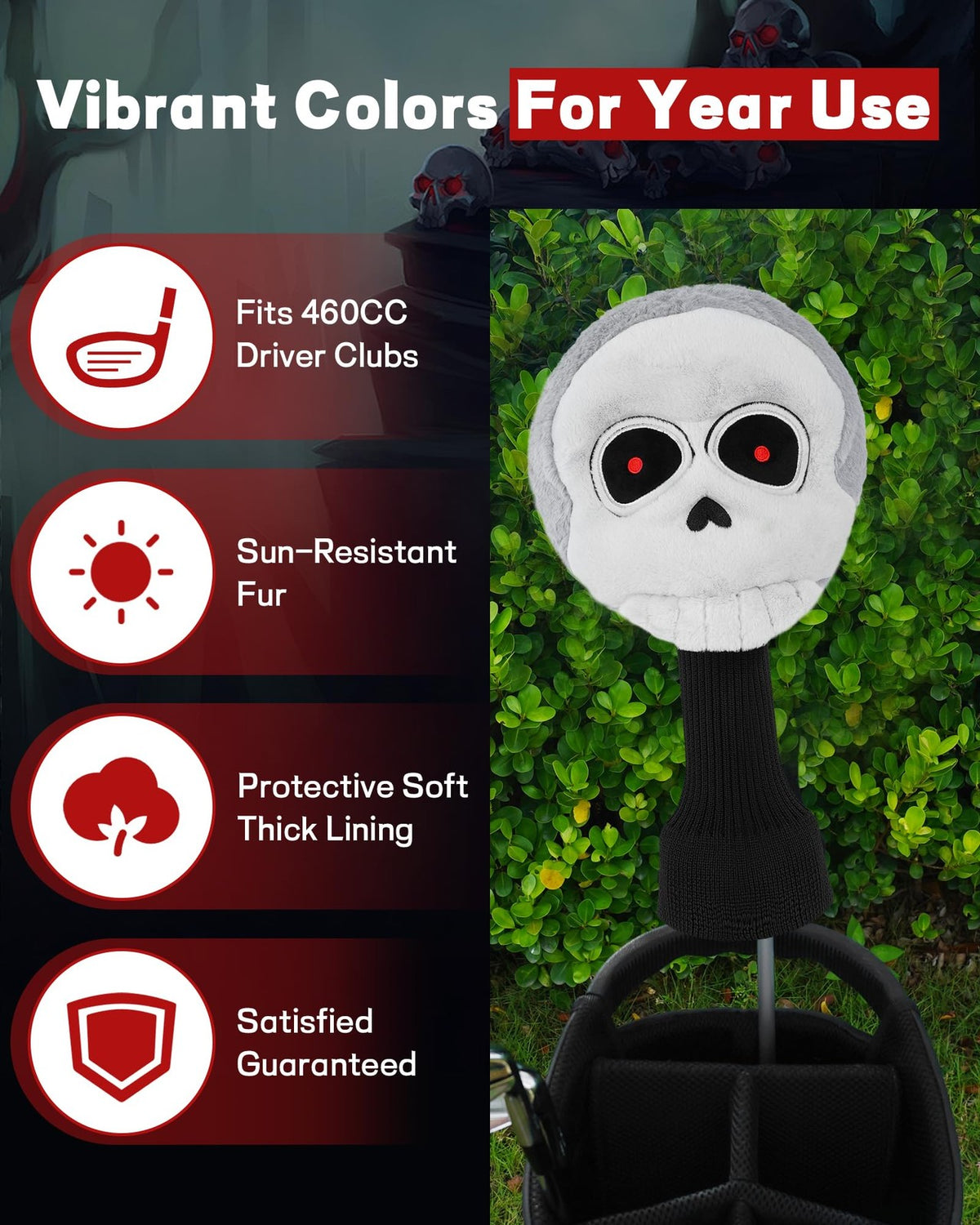 Funny Golf Driver Headcover Skull Style Fits 460cc Clubs - Protect & Personalize Your Golf Bag